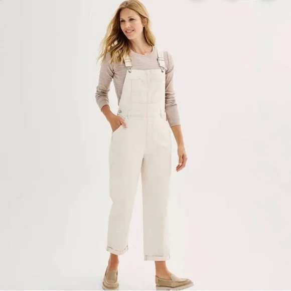 NWT Sonoma Women's Light Cream Overalls NWT Size Large - Picture 1 of 8